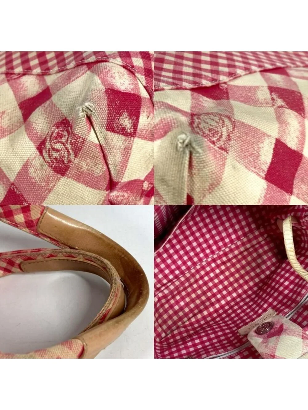 Chanel Handbag CC Logo Gingham Check Canvas Pink
